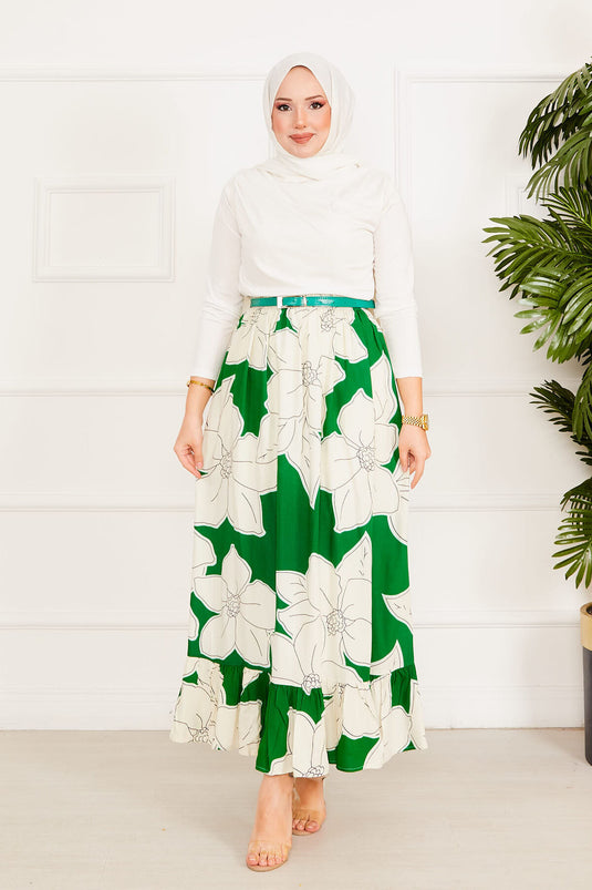 Floral Patterned Skirt Emerald