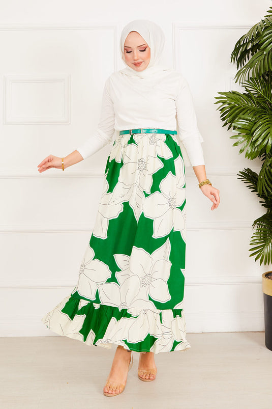 Floral Patterned Skirt Emerald