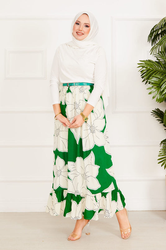 Floral Patterned Skirt Emerald