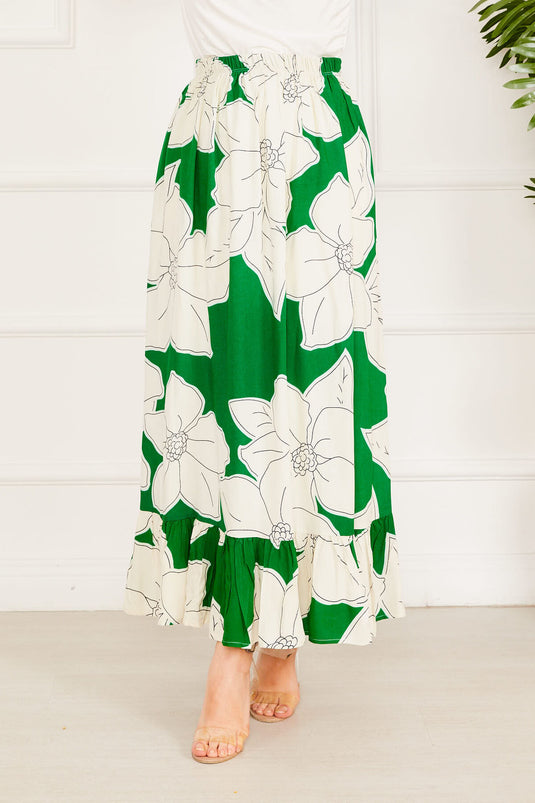 Floral Patterned Skirt Emerald