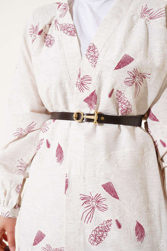 Zweiteiliger Anzug mit Blumenmuster und Prägung in Weinrot