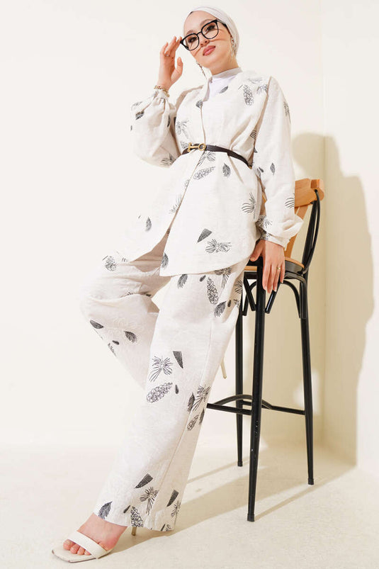 Floral Patterned Embossed Two Piece Suit Black