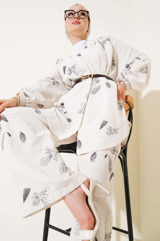 Floral Patterned Embossed Two Piece Suit Black