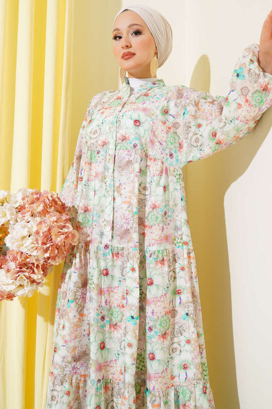 Ausgestelltes Kleid mit Blumenmuster Grün