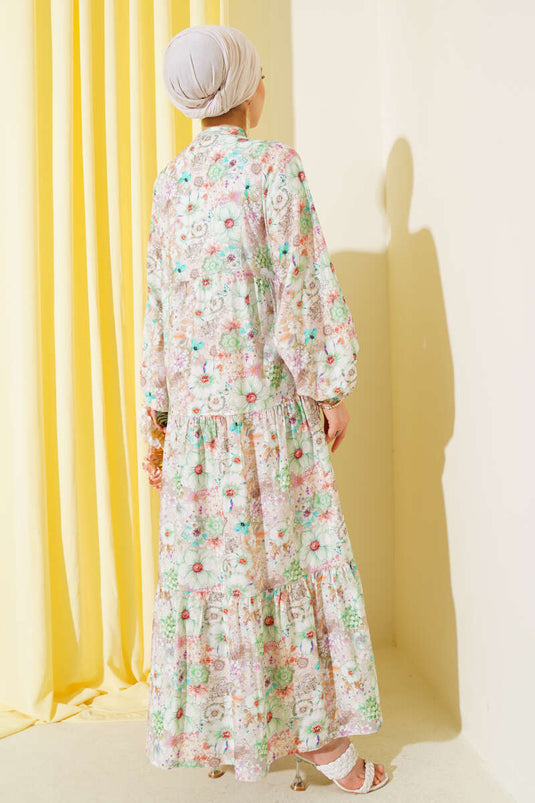 Ausgestelltes Kleid mit Blumenmuster Grün