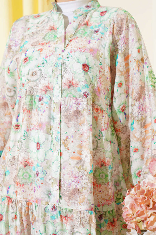 Ausgestelltes Kleid mit Blumenmuster Grün