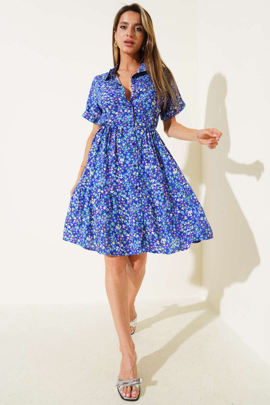 Mini-jurk met bloemenprint in marineblauw