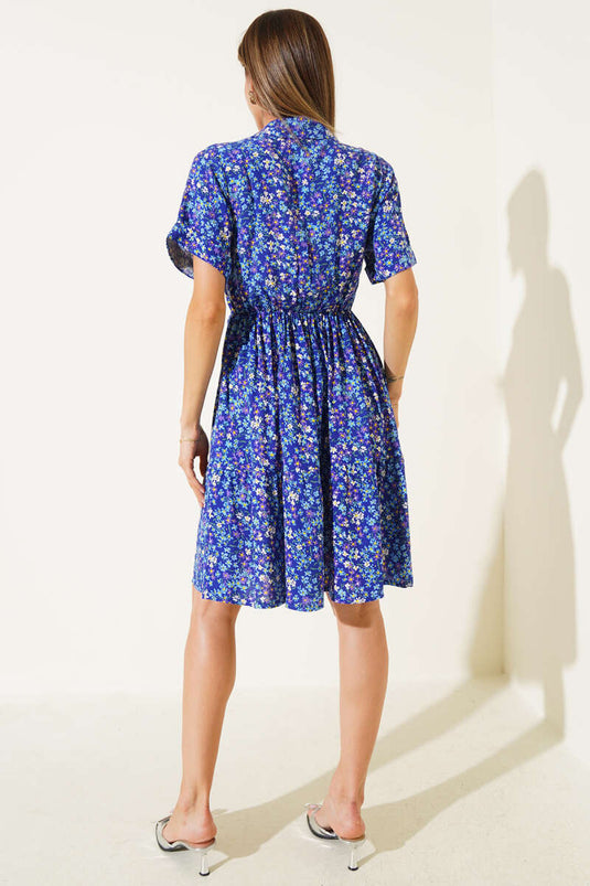 Mini-jurk met bloemenprint in marineblauw