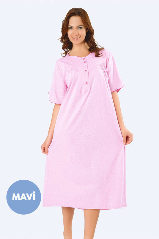 Flower Patterned Button Front Nightgown Blue