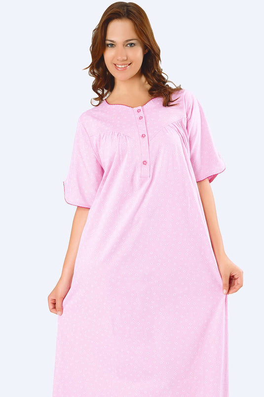 Flower Patterned Button Front Nightgown Blue