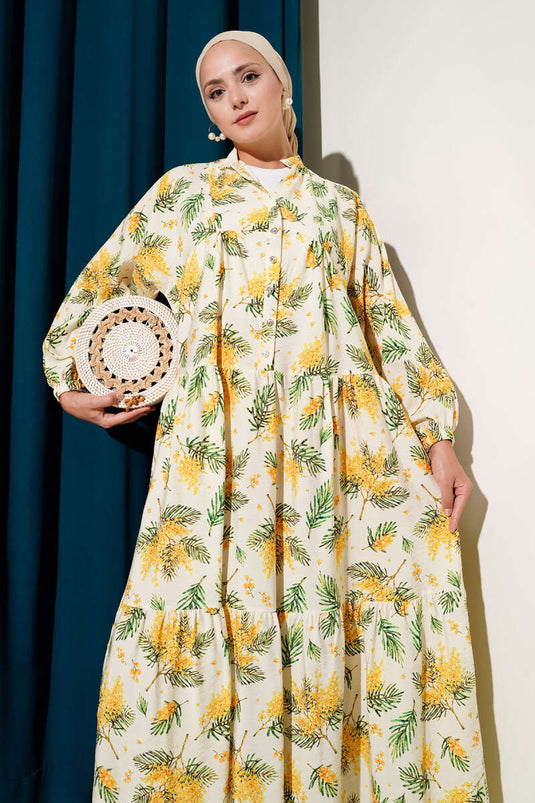 Kleid mit Blumenmuster und Karomuster Gelb