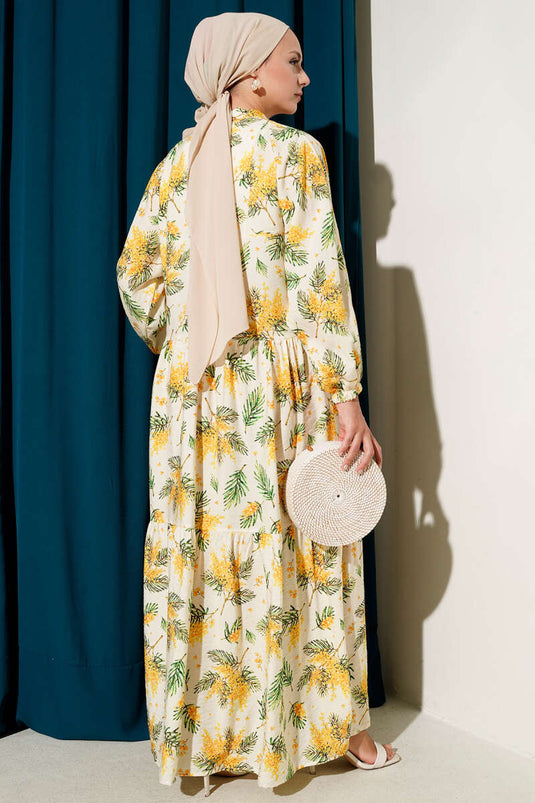 Kleid mit Blumenmuster und Karomuster Gelb