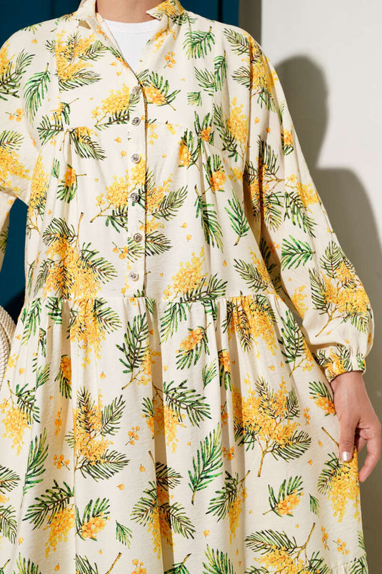 Kleid mit Blumenmuster und Karomuster Gelb