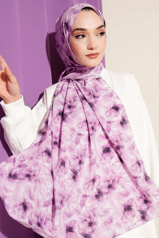 وشاح من قماش الرامي بنقوش زهرية، لون أرجواني فاتح