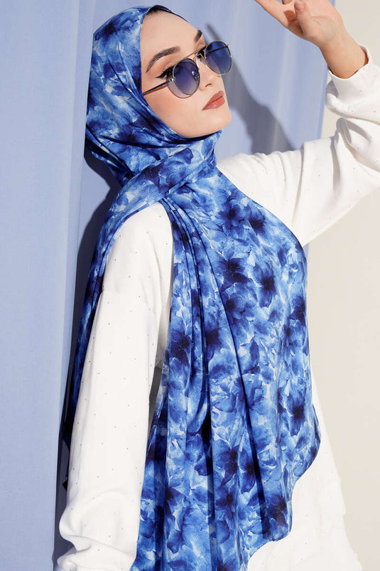 Çiçek Desenli Rami Şal Saks