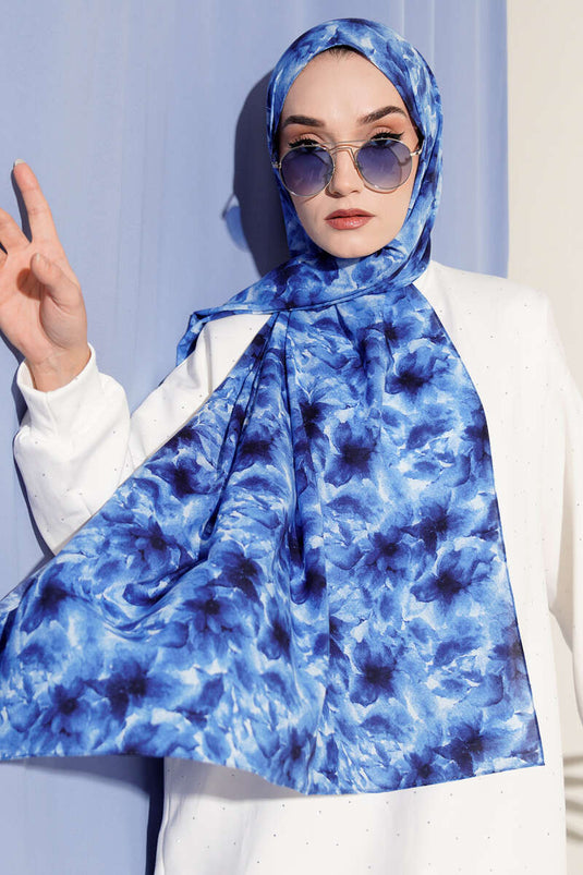 Çiçek Desenli Rami Şal Saks