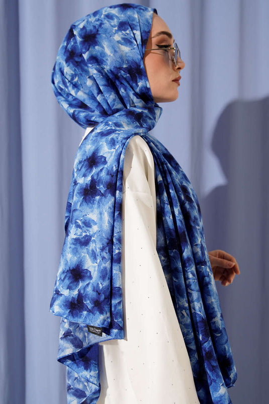 Çiçek Desenli Rami Şal Saks