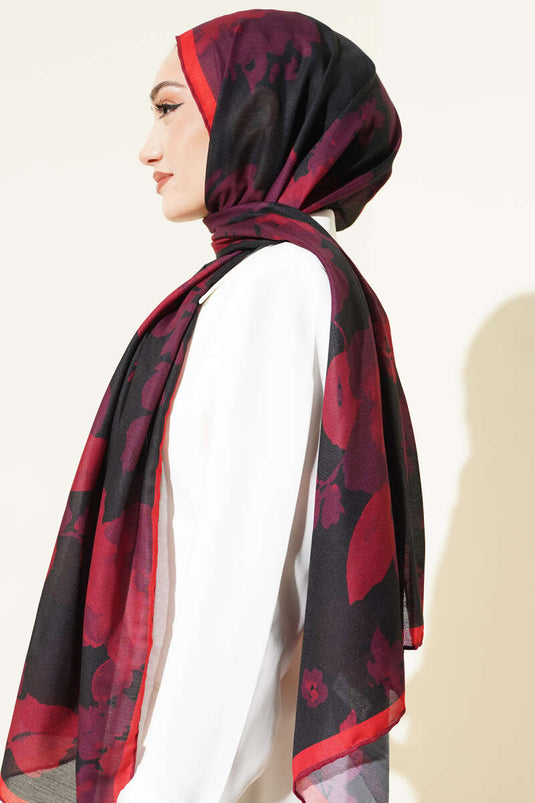 Sciarpa a coste con motivo floreale bordeaux