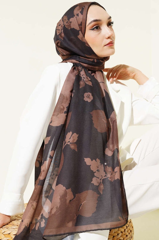 وشاح مضلع بنقوش زهرية، لون جملي