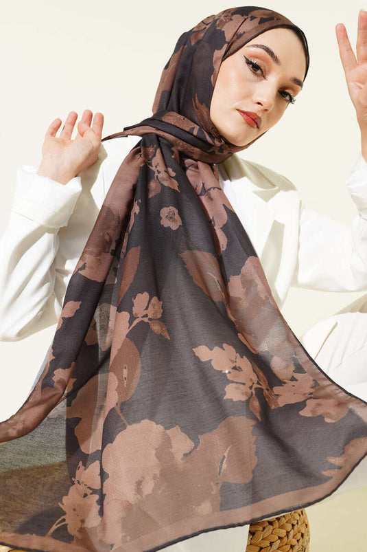 وشاح مضلع بنقوش زهرية، لون جملي