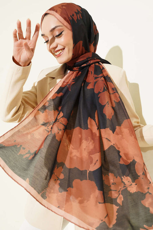 Çiçek Desenli Ribana Şal Latte