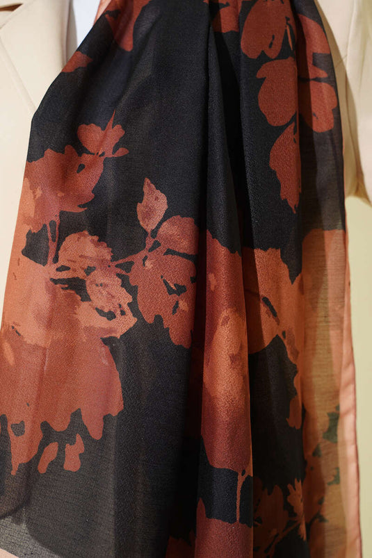 Çiçek Desenli Ribana Şal Latte