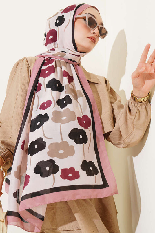 Schal mit Blumenmuster, Puderrosa