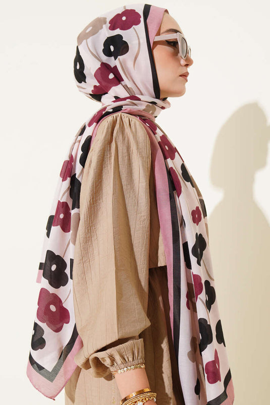 Schal mit Blumenmuster, Puderrosa