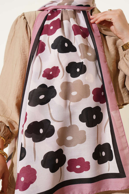 Schal mit Blumenmuster, Puderrosa