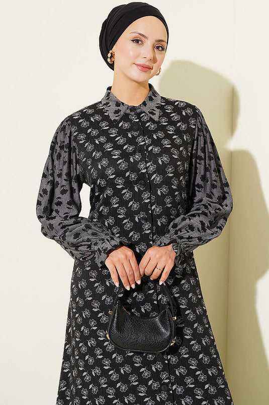 Robe Longue Fluide À Fleurs Noire