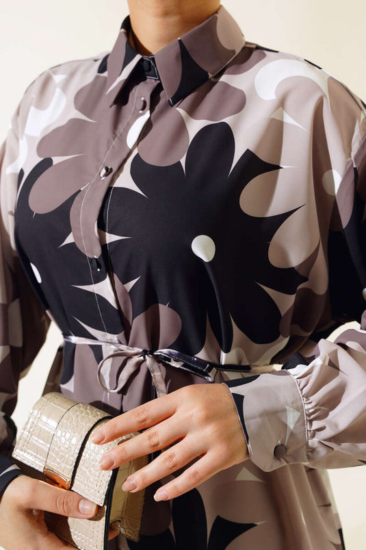 الأزهار المنقوشة قميص فضفاض المنك