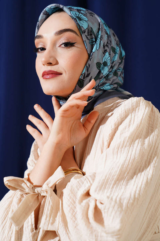 Floral Patterned Striped Scarf Smoke