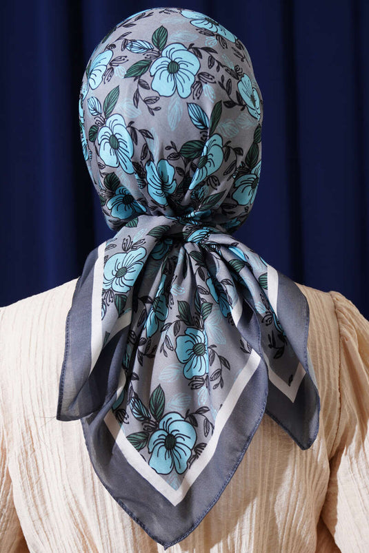 Floral Patterned Striped Scarf Smoke