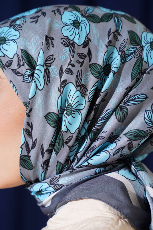 Floral Patterned Striped Scarf Smoke