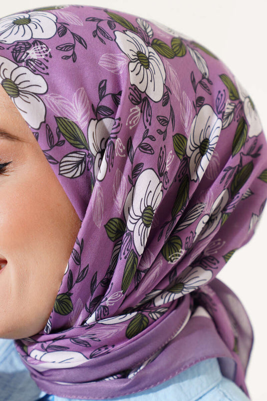 Floral Patterned Striped Scarf Lilac