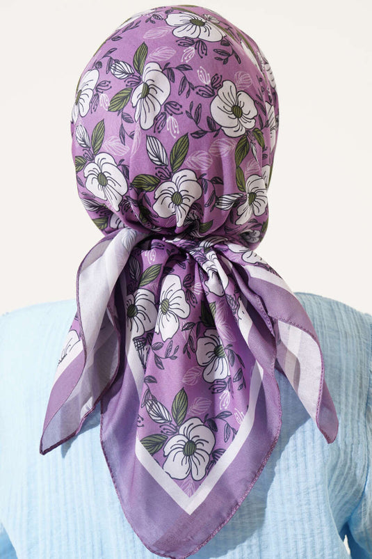 Floral Patterned Striped Scarf Lilac
