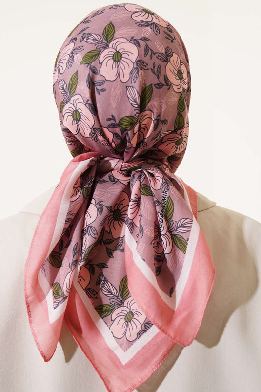 Floral Patterned Striped Scarf Salmon