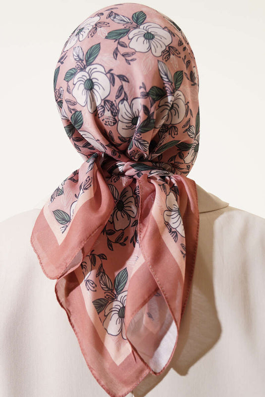 Floral Patterned Striped Scarf Kitten Mouth