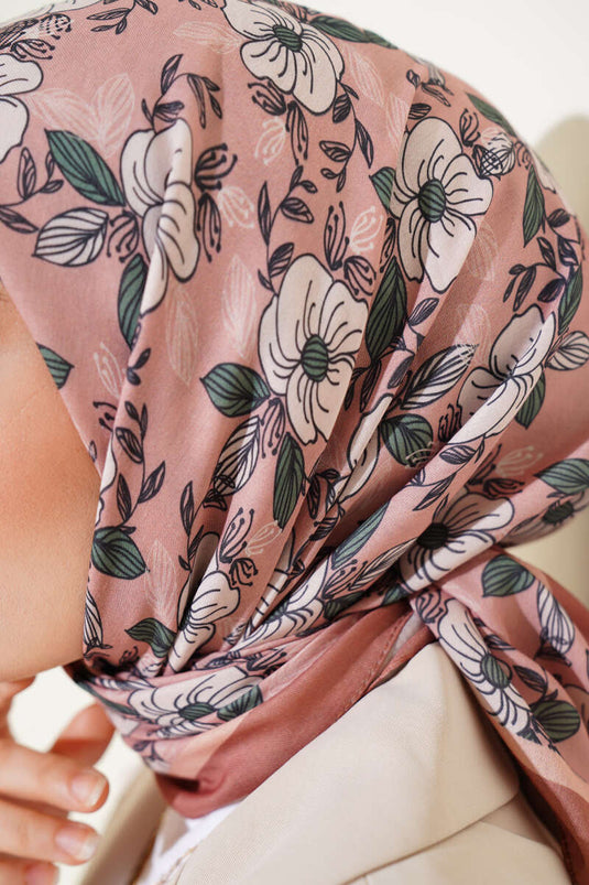 Floral Patterned Striped Scarf Kitten Mouth