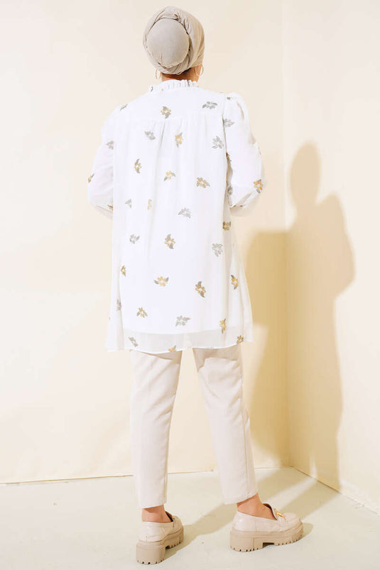 Çiçek Desenli Sifon Tunik Hardal