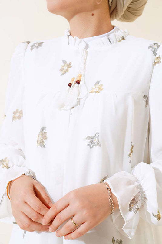 Çiçek Desenli Sifon Tunik Hardal