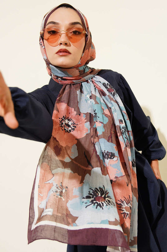 Dunkelbrauner, weicher Bambus-Kash-Schal mit Blumenmuster