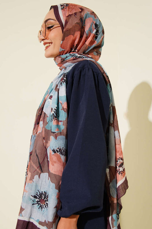 Dunkelbrauner, weicher Bambus-Kash-Schal mit Blumenmuster