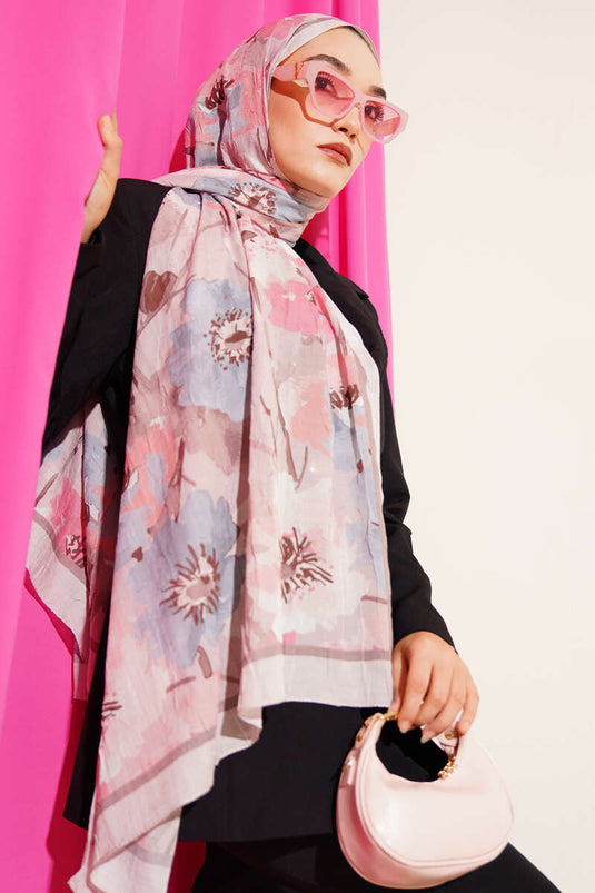 شال من الخيزران الناعم بنقشة زهور، لون بيج