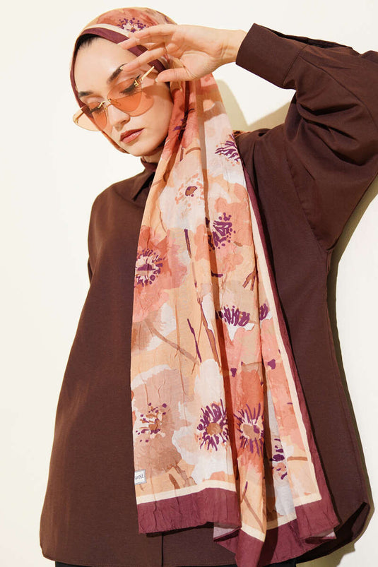 Weicher Bambus-Kash-Schal mit Blumenmuster in Kaffeefarbe