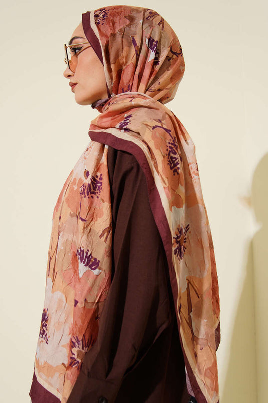 Weicher Bambus-Kash-Schal mit Blumenmuster in Kaffeefarbe