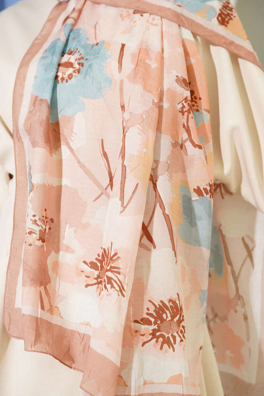 Bloemenpatroon zachte bamboe crêpe sjaal latte