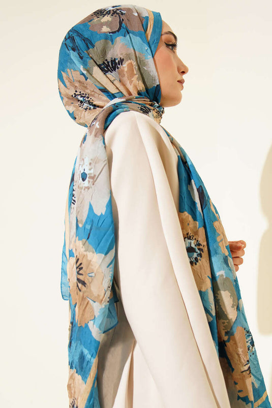 Krasnoye Schal aus weichem Bambus mit Blumenmuster, Blau