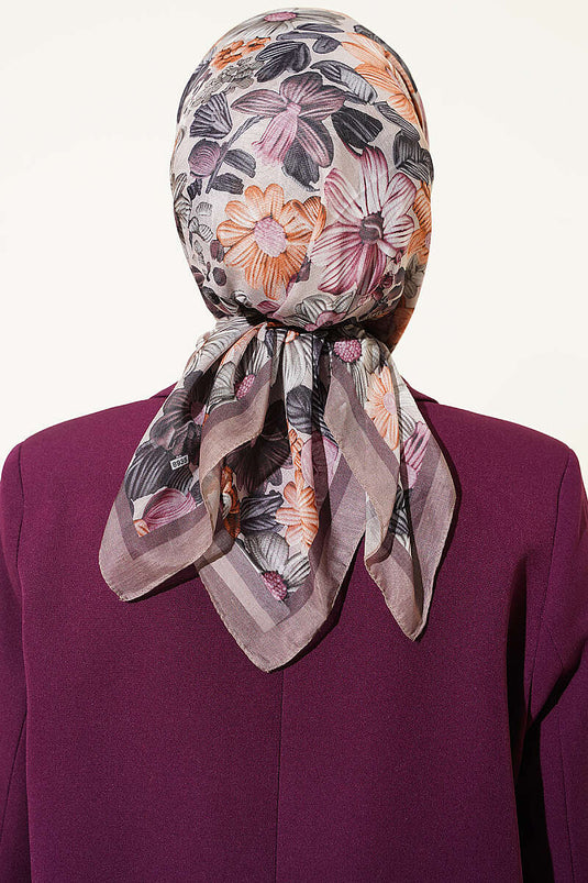 Floral Patterned Soft Scarf Mink