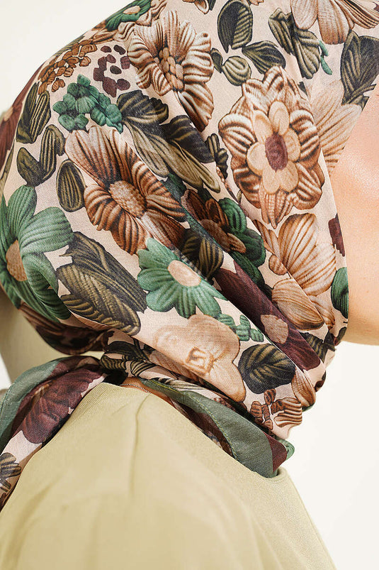 Pañuelo Suave Con Estampado Floral Verde